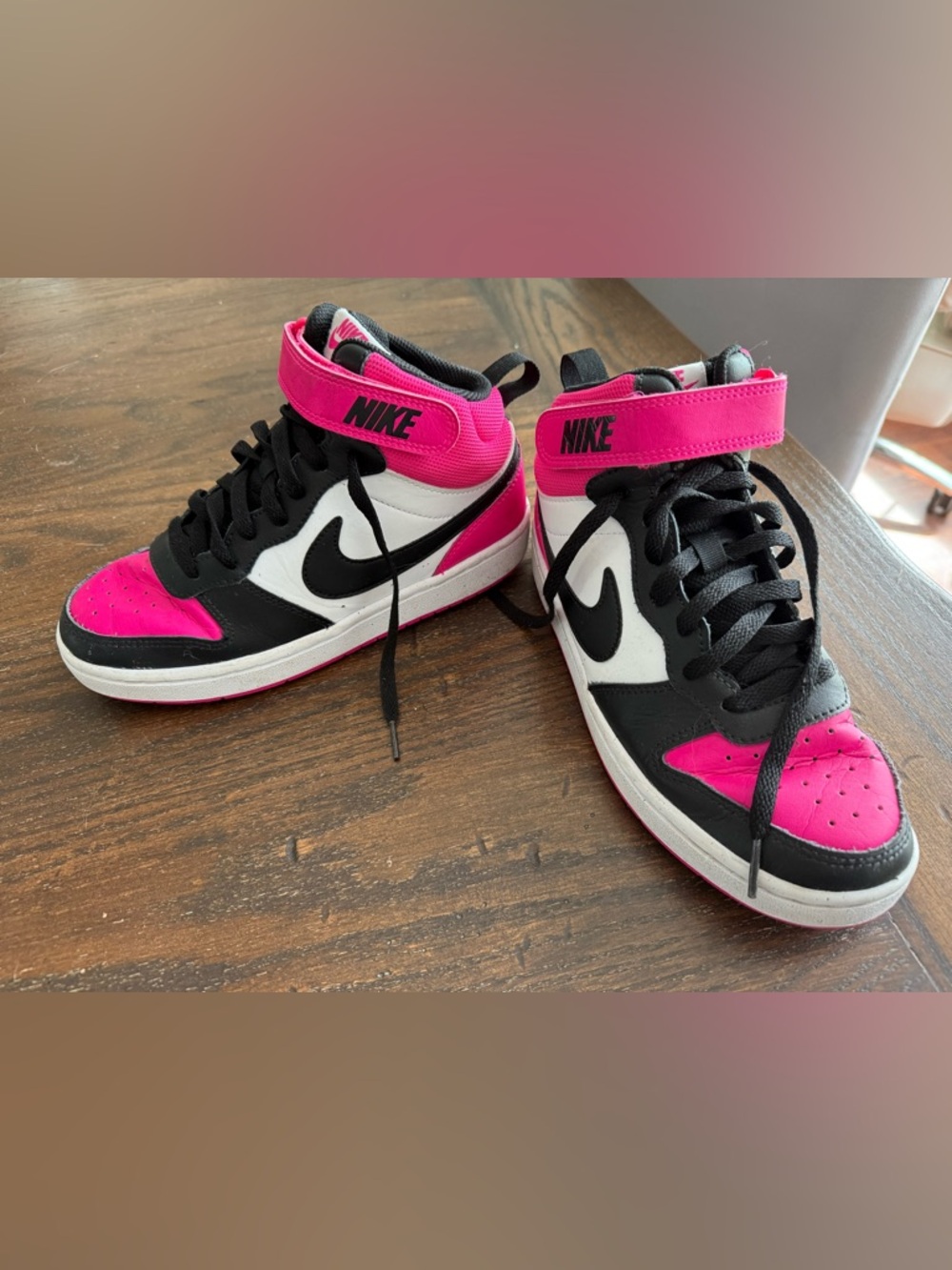 Nike Kids High-Top Sneakers in Hot Pink, Black & White